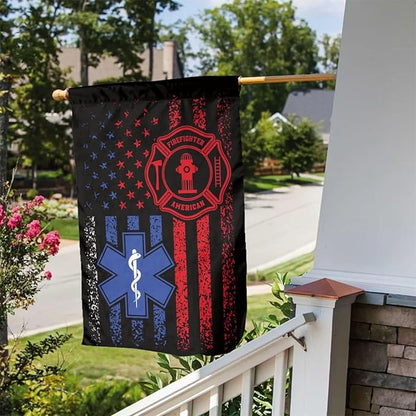 EMS Flag Firefighter Garden Flag Double Sided Vertical 12×18 Inch Banners Double Sided For Lawn Patio Yard Garden Home Outdoor Decor