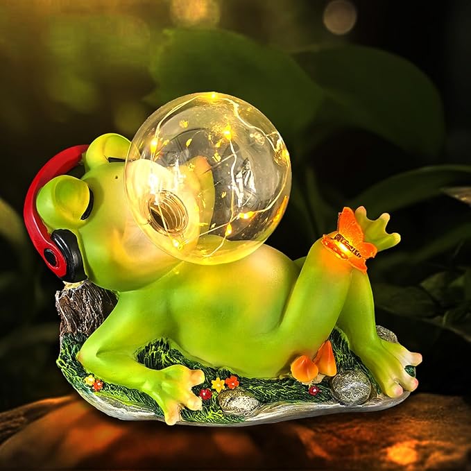 Solar Garden Outdoor Statues Frog, Lawn Decor Frogs Statue for Patio, Balcony, Yard Ornament - Unique Home Decor Gifts (Frog)