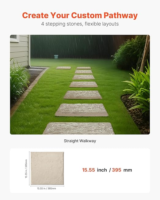VEVOR Garden Stepping Stones, 4Pcs 15.5 x 15.5 in, Decorative Stepping Stones with Stakes, Weather-Resistant Plastic Pathway Pavers, Smooth Surface, Outdoor Walkway for Lawn Patio Landscape, Beige