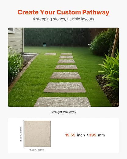 VEVOR Garden Stepping Stones, 4Pcs 15.5 x 15.5 in, Decorative Stepping Stones with Stakes, Weather-Resistant Plastic Pathway Pavers, Smooth Surface, Outdoor Walkway for Lawn Patio Landscape, Beige
