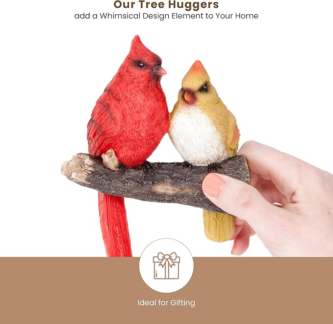 Bits and Pieces - 'Pair of Cardinals' Tree Hugger - Yard Decorations - Whimsical Tree Birds Sculpture - Garden Decoration - Garden Peeker Yard Art