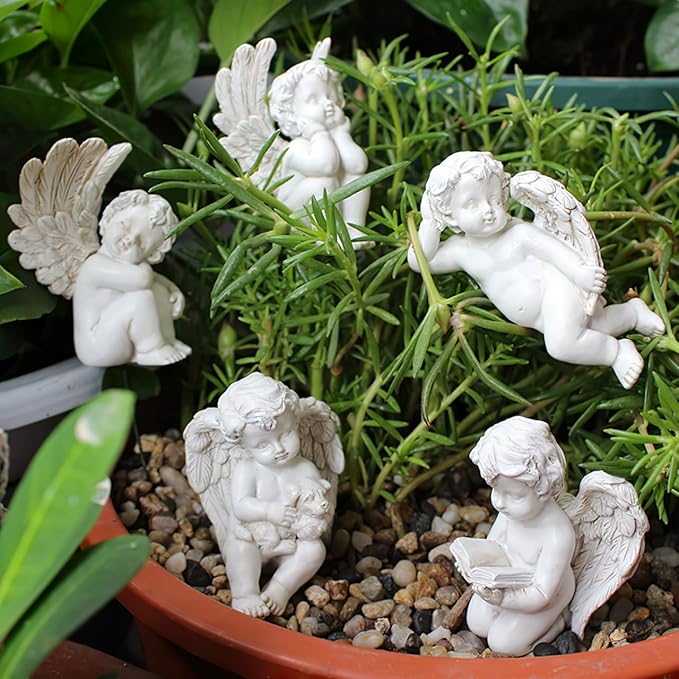 Kisangel Angel Wings Ornaments Resin Garden Sculpture 2.8 Inch Decorative Angel Wing Statue for Outdoor Patio Lawn Decor
