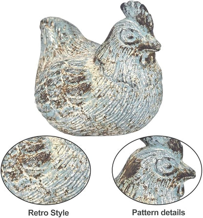 Chicken Figurine Chicken Kitchen Decor Cement Hen Figurine Rustic Hen Garden Statues Figurines Artwork for Outdoor, Backyard, Patio and Home Kitchen Decoration(Blue)