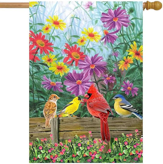 Cardinal Spring Summer House Flag Birds Floral Garden Flags 28x40 Double Sided, Large Burlap Yard Flags for Outside Seasonal Decoration