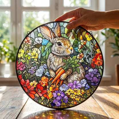 Stained Glass Window Hanging, 6.3in Bunny Sun Catcher for Window, Cute Rabbit Decor for Home & Easter Decor, Stained Glass Suncatcher Gifts for Women Mom Friend, Mother's Day Birthday
