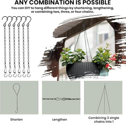 Black Chain for Hanging Plants, 6 PCS Small Chain for Hanging Basket, 24.5IN Hanging Chains with Hooks, Adjustable Plant Chain, Decorative Metal Hanging Basket Chain for Planter, Bird Feeder, Sign