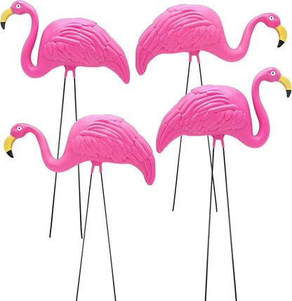 4E's Novelty 4 Pink Flamingos Yard Decorations - Extra Large 24" Flamingos Yard Ornaments - Pink Flamingos for Yard Sculptures & Statues - Lawn Flamingos Outdoor Garden Decor, Weather Resistant