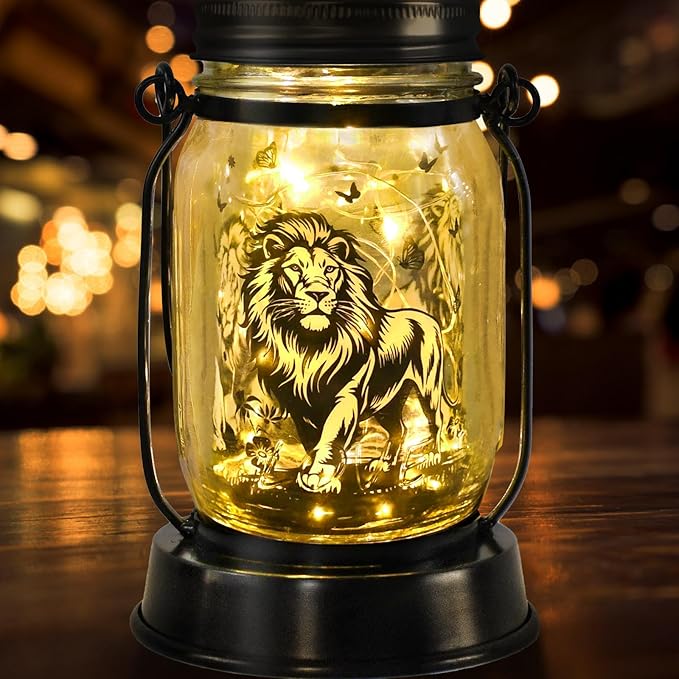 Lion Gifts for Women/Men Lion Solar Lanterns Mom Birthday Animal Simba Lovers Lantern Animal Memorial Lights Solar Garden Decoration for Yard, Patio,Backyard,Porch Torches, Home Decor