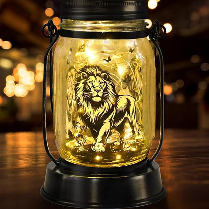 Lion Gifts for Women/Men Lion Solar Lanterns Mom Birthday Animal Simba Lovers Lantern Animal Memorial Lights Solar Garden Decoration for Yard, Patio,Backyard,Porch Torches, Home Decor