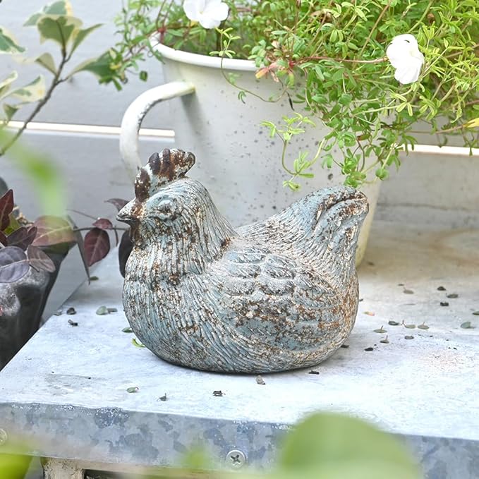 Chicken Figurine Chicken Kitchen Decor Cement Hen Figurine Rustic Hen Garden Statues Figurines Artwork for Outdoor, Backyard, Patio and Home Kitchen Decoration(Blue)