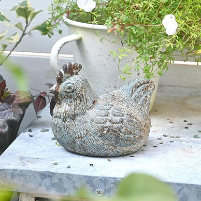Chicken Figurine Chicken Kitchen Decor Cement Hen Figurine Rustic Hen Garden Statues Figurines Artwork for Outdoor, Backyard, Patio and Home Kitchen Decoration(Blue)