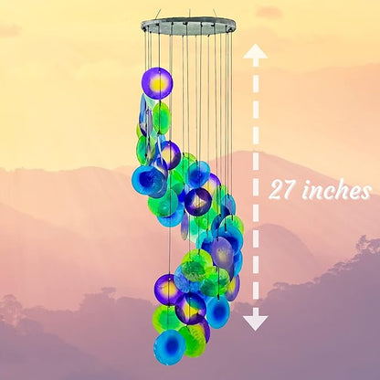 Bellaa 23332 Wind Chimes Capiz Sea Glass Shells Large 27 inch Outside Windchimes Peacock Home Decor Outdoor Garden Patio Yard Lawn Unique Gifts for Mom Grandma Woman Sympathy Memorial Remembrance