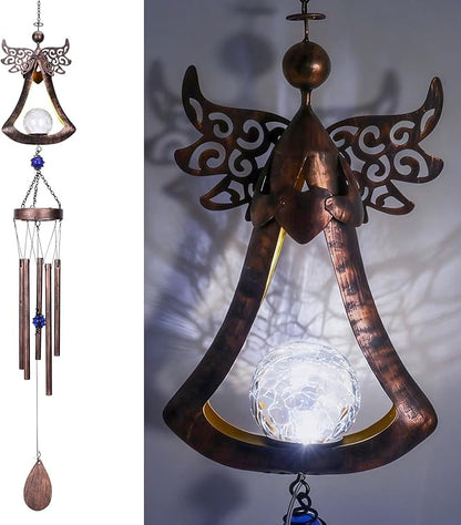 Taman Wind Chime - 42" Angel Solar Lights Wind Chimes Valentine's Day Gift for Outside Crackle Glass Ball LED Decorative Memorial Gift, Aluminum Tubes for Home, Outdoor, Yard, Patio,Garden Decor