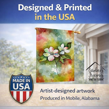 Caroline's Treasures Virginia American Dogwood in Watercolor House Flag Large Porch Sleeve Pole Decorative Outside Yard Banner Artwork Wall Hanging, Polyester, House Size, Multicolor