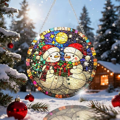 Chrismas Acrylic Stained Glass Window Hanging,Sun Catcher Decor Stained Panel Hangings Wall Art Decor, 2026 8x8inch (SCL005 Snowman)