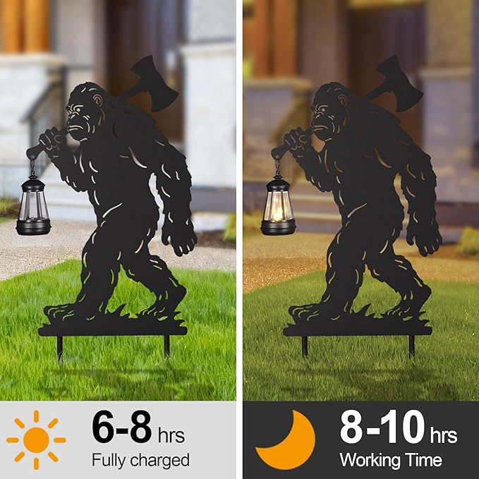 nawaza Bigfoot Metal Garden Stakes Decorative 2Pack,Solar Lights Outdoor Garden Decor Stake,Birthday Gifts for Mom Women,Decorative Metal Housewarming Ornament for Lawn Patio Yard Pathway Black.