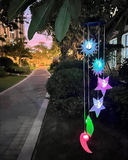Tryme Solar Wind Chimes with Sun Moon Star Color Changing Windchimes, Outdoor Hanging Lights, Garden Decor Gifts for Mom, Grandma, Wife, Neighbors