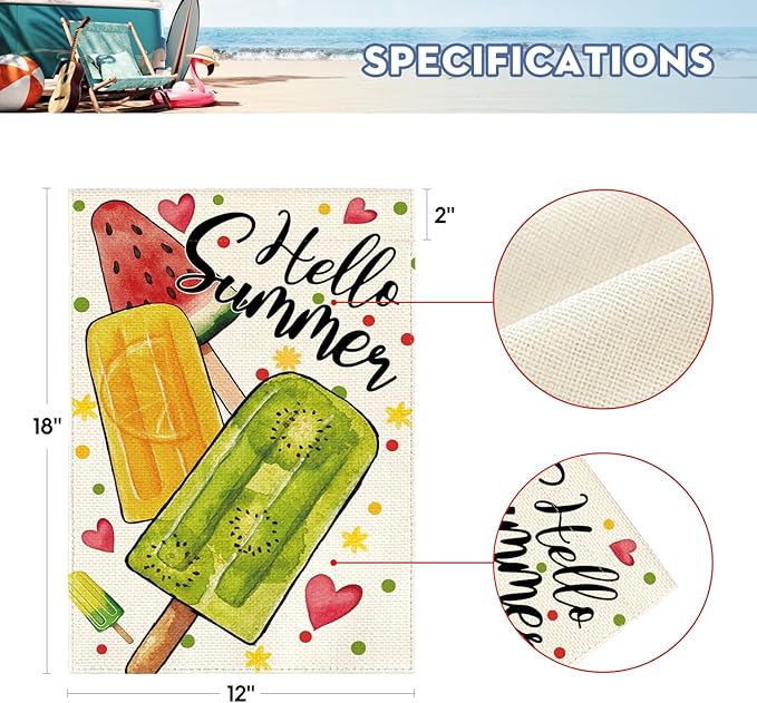 AVOIN colorlife Hello Summer Popsicles Garden Flag 12x18 Inch Double Sided Outside, Welcome Seasonal Burlap Yard Outdoor Decoration