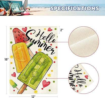 AVOIN colorlife Hello Summer Popsicles Garden Flag 12x18 Inch Double Sided Outside, Welcome Seasonal Burlap Yard Outdoor Decoration