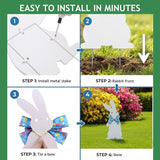 4PCS Easter Bunny Yard Decorations,Waterproof PVC Bunny Signs with Metal Stakes & Colorful Egg Bows for Outdoor Spring Garden and Lawn Decor