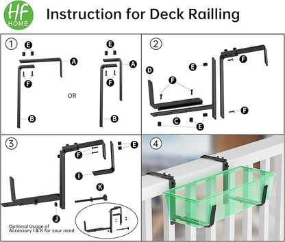 HFHOME 2PCS Adjustable Planter Box Brackets, Brackets for Window Boxes Planters Hanging Flower Box Holders, Wall Mount Holder for Windowsills, Garden, Fences, and Balcony - Black (Patent Registered)