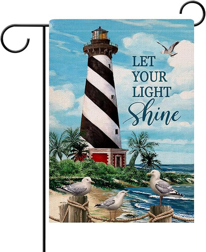 Dyrenson Let Your Light Shine Summer Beach Lighthouse Decorative Garden Flag, Coastal Ocean Yard Outside Decorations Outdoor Small Decor 12x18