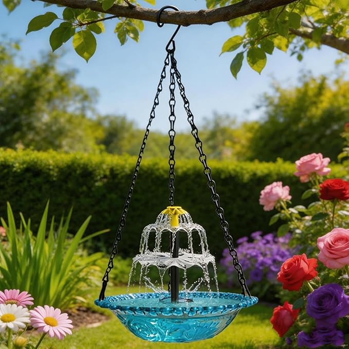 Solar Powered Hanging Bird Bath Fountain, Hanging Bird Bath Fountains Solar Power, Solar Cascade Hanging Birdbath, Tiered Cascade Solar Water Fountains (A Purple)
