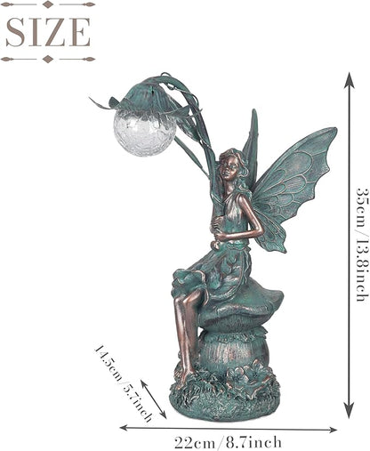 TERESA'S COLLECTIONS Garden Statues Fairy Sculptures & Statues, Outdoor Solar Light Garden Decor Resin Patina Bronze Figurines for Outdoor Decor, Valentines Decorations Gifts for Women Mom, 13.8''