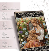 Funny Garden Decor Gardening Gifts for Women Once Upon A Time There was A Girl Who Really Loved Dogs Vintage Metal Sign 12"x8"