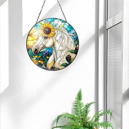 Bimkole Horse Stained Glass Suncatcher Window Hanging - Animals Indoor Window or Doorway Decoration - Handmade Sun Catcher Decor for Garden Home Christmas & Birthday Gifts 7.87x7.87 in