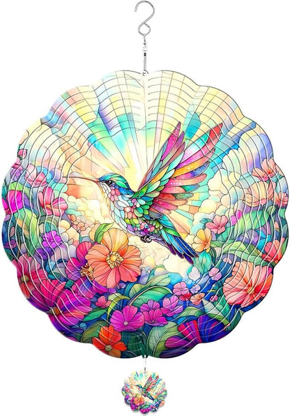 GENANY Hummingbird Hanging Wind Spinners for Women Men, 12 Inch Metal 3D, Stainless Steel Hanging Wind Catchers Sculpture for Outside, Outdoor Spring Decoration, Unique Gift
