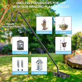 Deck Hook Railing Mount - Heavy Duty Metal Shepherds Hook Bracket for Outdoor Plant Hanger, Bird Feeder Hanger, Plant Hooks, Flower Baskets, Lanterns - 360° Rotating Pole, Extended Arm