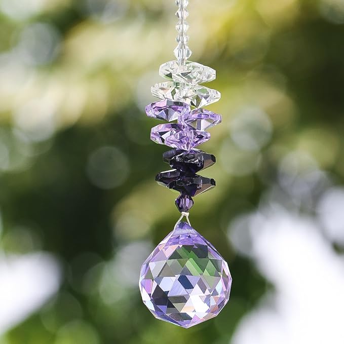 H&D 30mm Purple Chandelier Crystals Ball Rainbow Octogon Chakra Hanging Suncatcher Decorating Balls