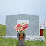 Grave Decorations for Cemetery，Heaven Angel Wing Cross, Graveyard Decoration, Vase with Solar LED Lamp, Resin Decorated Bereavement Statue, Gift in Memory of Relatives (Gray)