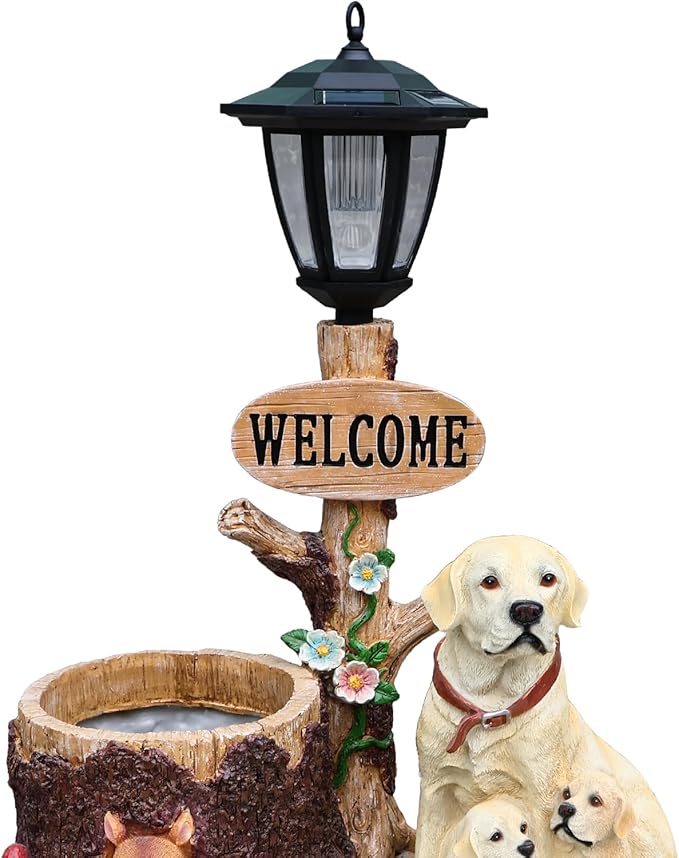 Solar Light Animal Outdoor Statue Planter with Welcome Sign, Resin Garden Sculpture Flower Pot for Patio Lawn Porch Yard Courtyard Decor, Weather-Resistant Decorative Figurine Accent (L)