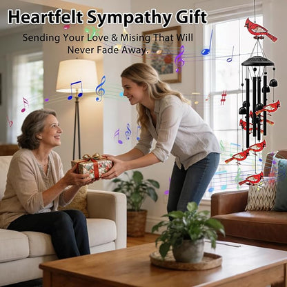 Memorial Wind Chimes for Loss of Loved One,Sympathy Gifts for Loss of Mother/Dad/Husband - Cardinal Wind Chimes for Outside with Light-Catching,in Memory of Loved One Gifts,Sympathy Wind Chimes 35"