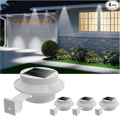 4 Pack White Solar Powered Gutter Lights Outdoor Decorative Waterproof Led Fence Lamp for Lighting Railing, Outside Wall, Deck, Garden, Path, Backyard, Sidewalk, Yard, Patio, No Drilling Installation