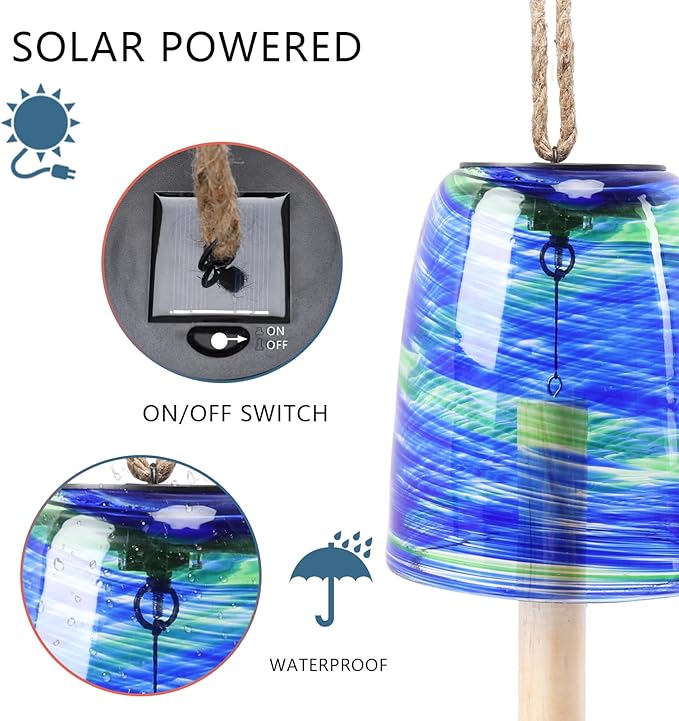 Taman Solar Wind Chime - 28" Glass Solar Lights Wind Chimes Valentine's Day Gift for Outside Deep Tone Decorative Mother's Day Memorial Gift for Home, Outdoor, Yard, Patio, Balcony, Garden Decor