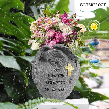 Angel and Cross Cemetery Grave Memorial Vases，Cemetery Flowers for Grave,Grave Decorations for Cemetery，Set of 2 Cemetery vases with Spikes,Memorial Gifts for Loss of Loved (2gary)