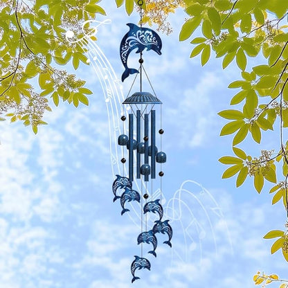 OLYCRAFT Dolphin Wind Chimes Outdoors Wind Chime Sympathy Memorial Windchime Iron Windchime Memorial Presents Summer Ocean Hanging Windbell for Patio Backyard Home Garden Pendant Decoration