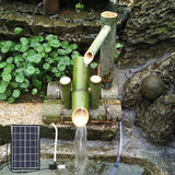 Natural Bamboo Solar Water Fountain, Outdoor Decorative Garden Waterfall Feature with Solar Panel,Bamboo Fountain Japanese Nozzle100% Handmade