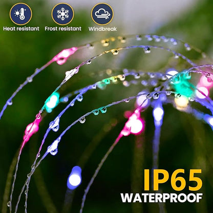 4 Pack Solar Firework Lights Outdoor, Adjustable 32" to 51" Extra Tall, Verified 200 LED Multicolor Stainless Steel 3-Section Pole, 8 Modes Waterproof Starburst Garden Lights for Yard Pathway