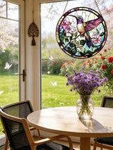 Stained Glass Window Hanging, Hummingbird Suncatcher for Door Home Decor, Birds Flowers Sun Catcher Ornament Mother's Day Birthday Gifts for Bird Lovers Women Men Mom 7.8 in