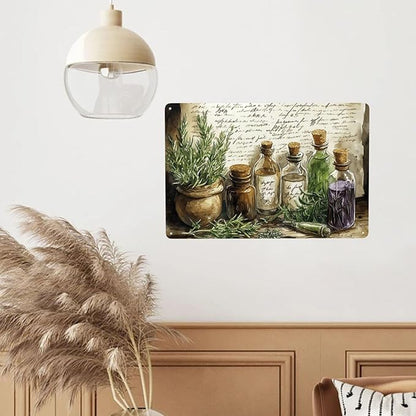 Cafemira Metal Signs,Vintage Collage of Herbs & Apothecary Jars,Charm tin sign Art Wall Decor,For Living Room,office,studio,cafe,Garden,Yard,Patio,unique artistic plaque poster,8x12 Inch