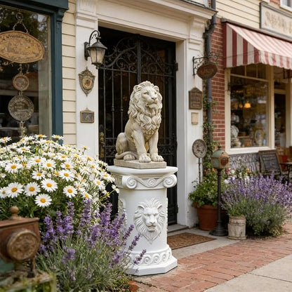 18" Tall Lion Statue Base Decorative Roman Column Pedestal, 18" English Rosette Indoor Outdoor Sculptural Garden Plinth Base Statue Riser, Sturdiness Plinth Base Statue Riser for Statues, Flower Pots, Decor