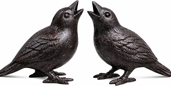 NACH Cast Iron Baby Crow Statue, Raven Garden Statues, Crow Garden Sculpture, Bird Figurines Home Decor, Crow Decor, Raven Decor, Black Bird Statue, 5.4 x 2.2 x 3.2 inches, Set of 2, JS-90-7116