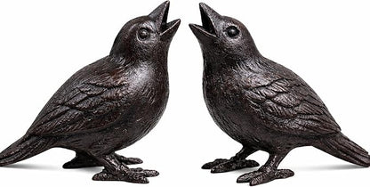 NACH Cast Iron Baby Crow Statue, Raven Garden Statues, Crow Garden Sculpture, Bird Figurines Home Decor, Crow Decor, Raven Decor, Black Bird Statue, 5.4 x 2.2 x 3.2 inches, Set of 2, JS-90-7116