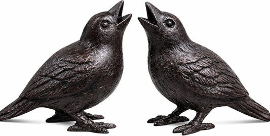 NACH Cast Iron Baby Crow Statue, Raven Garden Statues, Crow Garden Sculpture, Bird Figurines Home Decor, Crow Decor, Raven Decor, Black Bird Statue, 5.4 x 2.2 x 3.2 inches, Set of 2, JS-90-7116