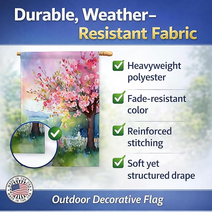 Caroline's Treasures Michigan Apple Blossoms in Watercolor House Flag Large Porch Sleeve Pole Decorative Outside Yard Banner Artwork Wall Hanging, Polyester, House Size, Multicolor