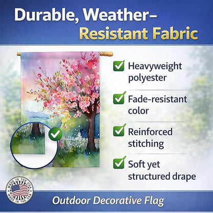 Caroline's Treasures Michigan Apple Blossoms in Watercolor House Flag Large Porch Sleeve Pole Decorative Outside Yard Banner Artwork Wall Hanging, Polyester, House Size, Multicolor